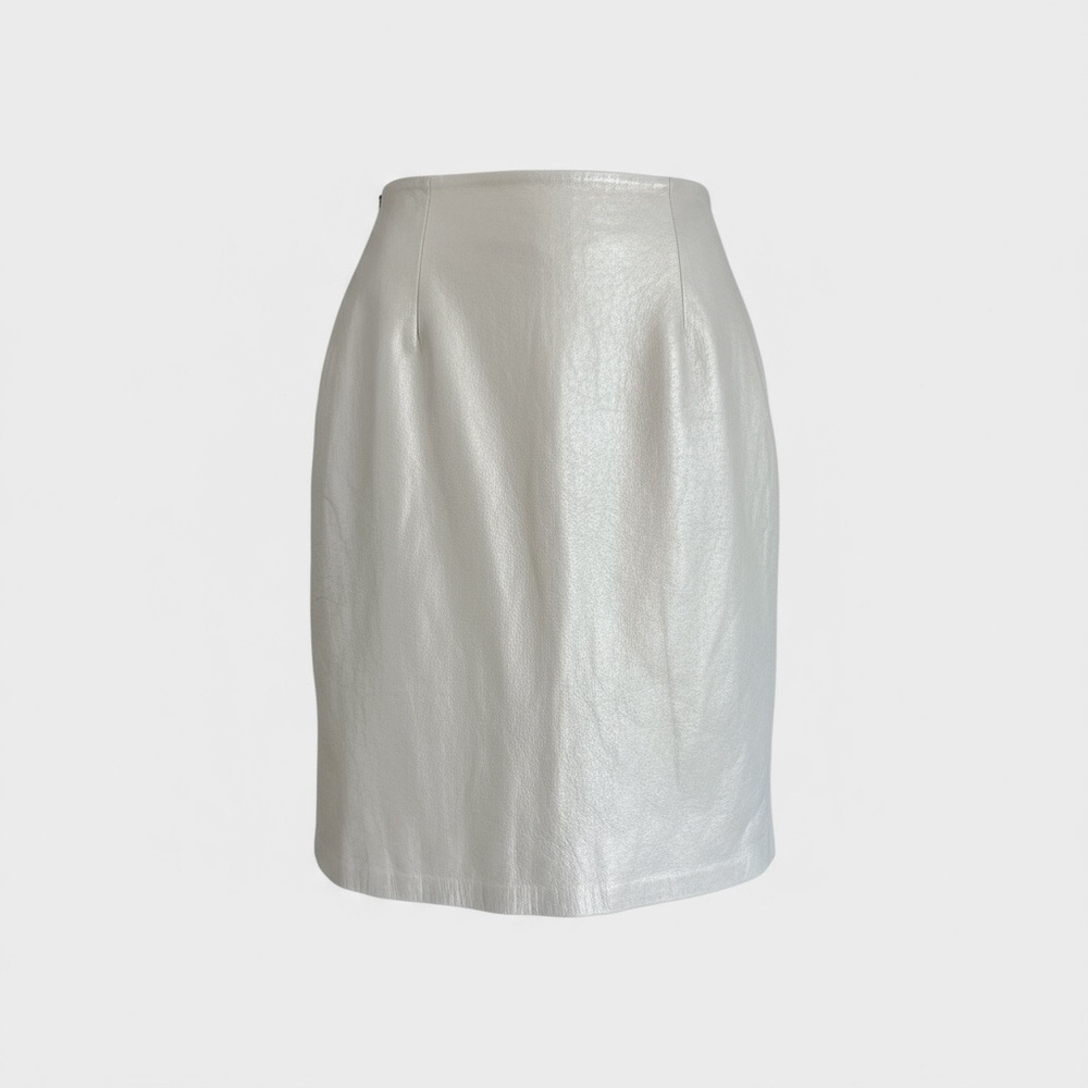 90s Vintage INC International Concepts Champagne Leather Pencil Skirt sz 6